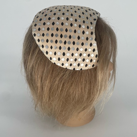 2FOR$30 Vintage Cream Fascinator With Black & Silver Pattern / Headband - Picture 2 of 14